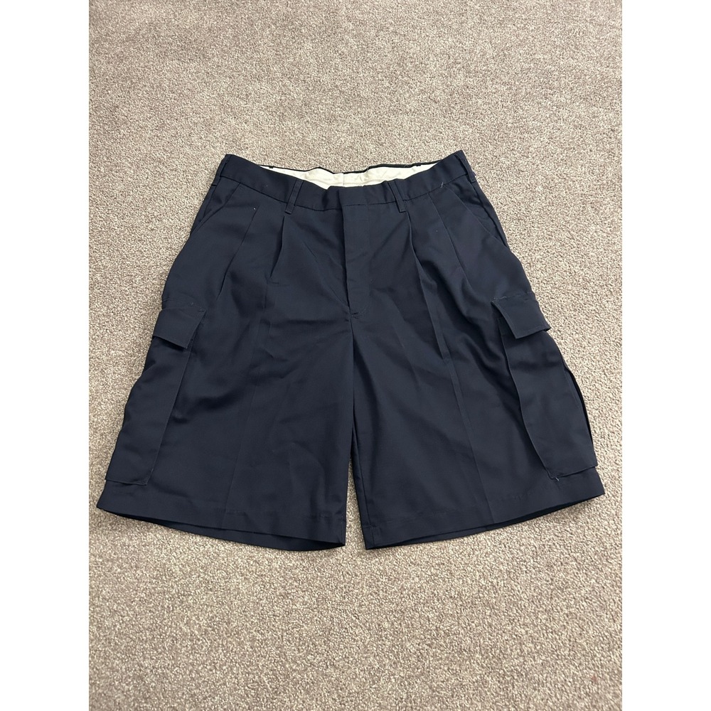 WearGuard Cargo Shorts Mens 34 Navy Blue Excellent Pleated Workwear Utility 2259